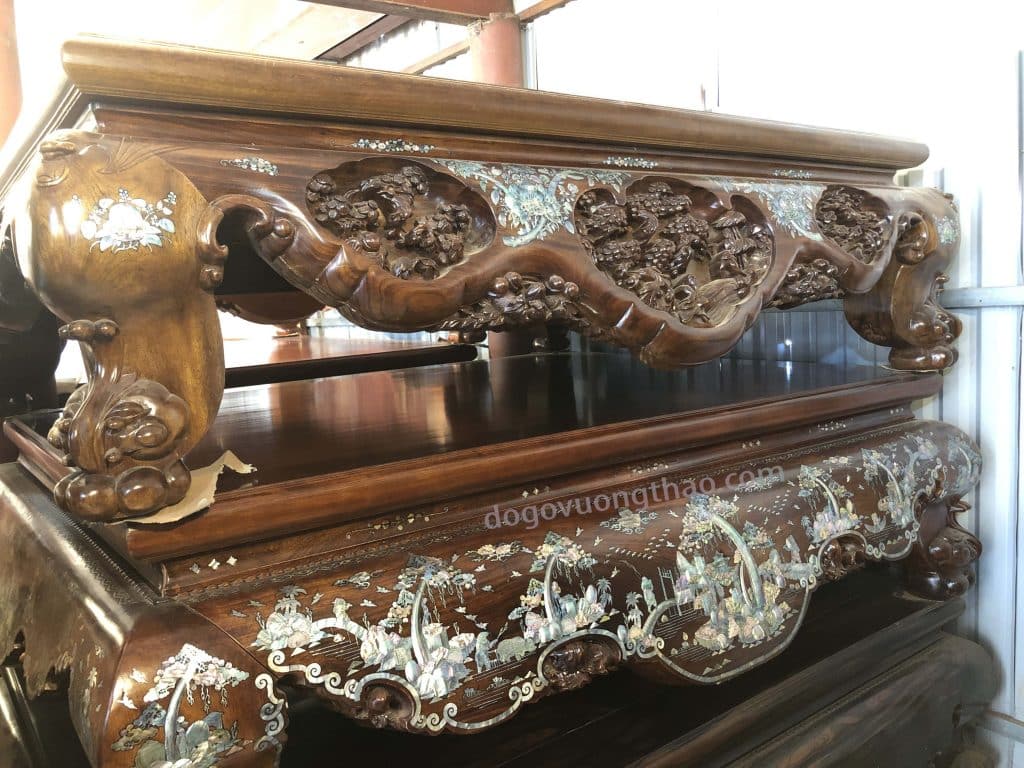 Sập Gụ Lào khảm chai 1m8x2m2 tấm chiếu