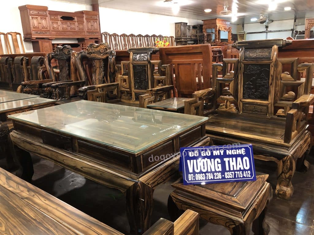 bàn ghế sơn thủy gỗ mun hoa