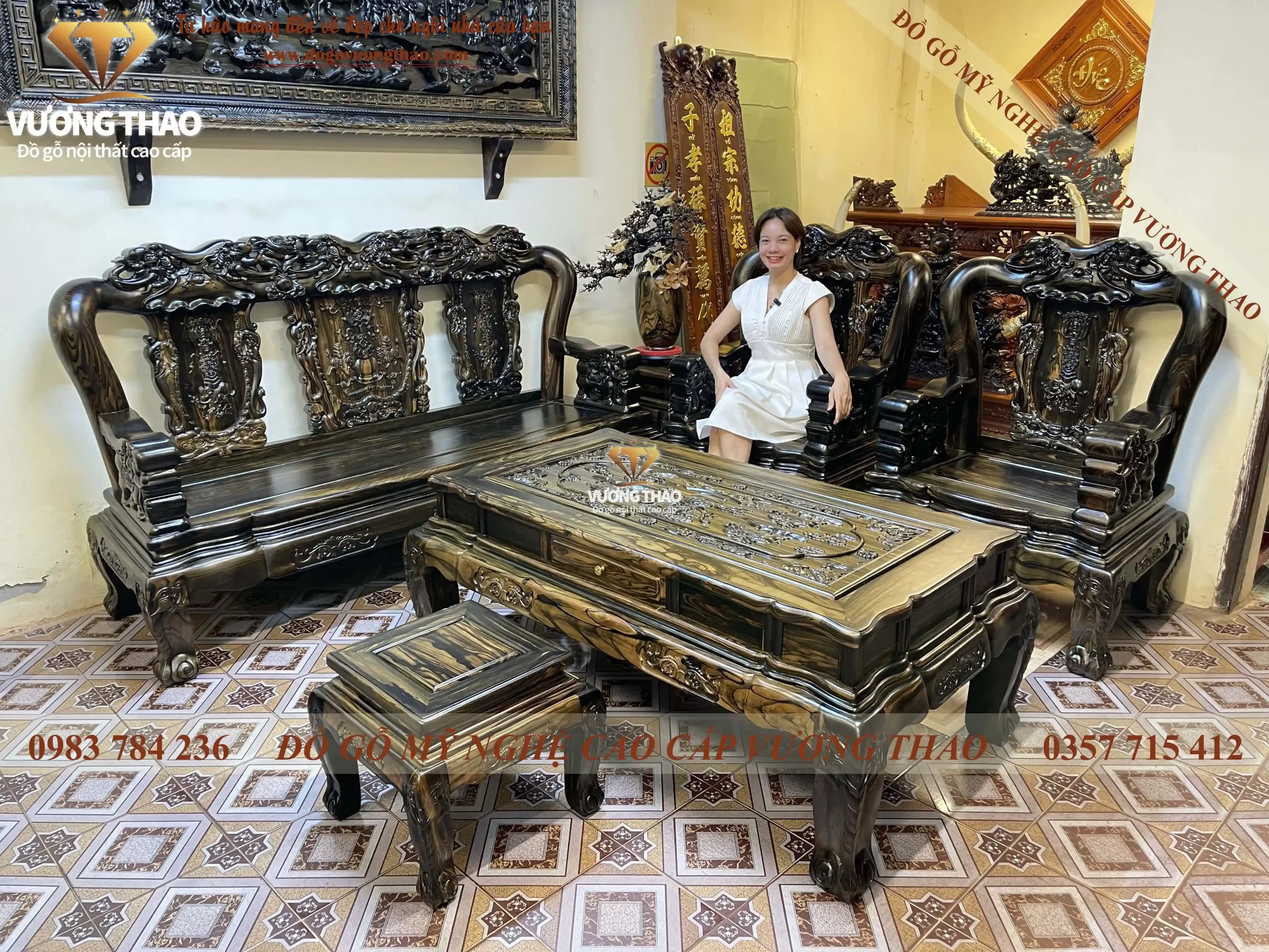 bộ bàn ghế minh quốc voi gỗ mun hoa (1484)