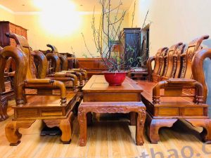 Bộ bàn ghế Tần thủy hoàng cột 12 gỗ Hương vân