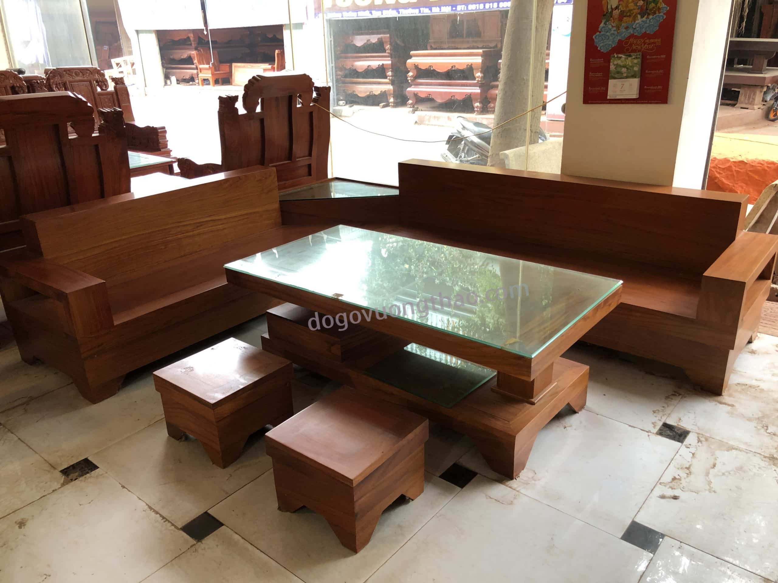 Bộ bàn ghế Sofa Góc gỗ Gõ đỏ 2m8x2m2 - ĐỒ GỖ VƯƠNG THAO
