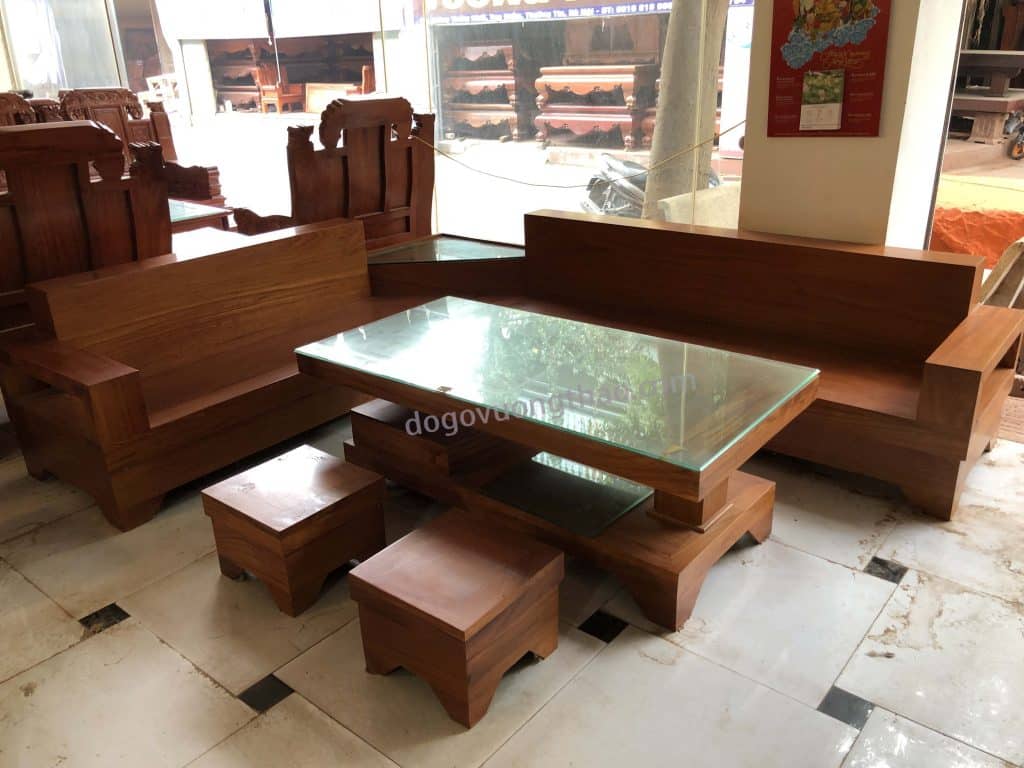 Bộ bàn ghế Sofa Góc gỗ Gõ đỏ 2m8x2m2