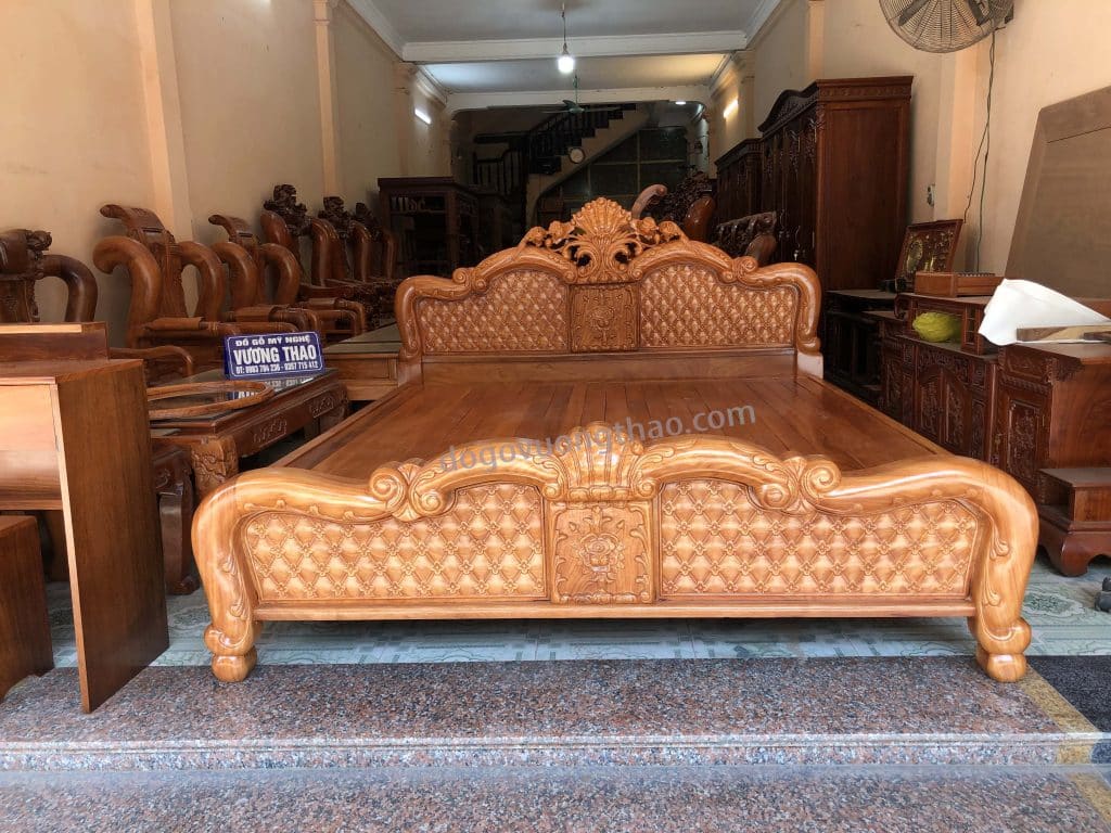 giường ngủ quả trám gỗ gõ đỏ