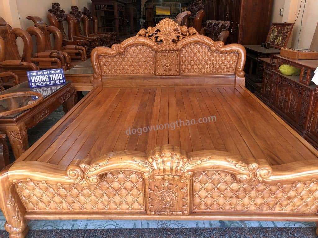 giường ngủ quả trám gỗ gõ đỏ