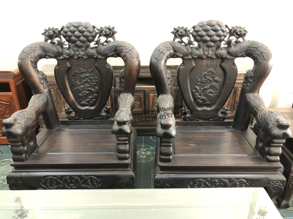 Bộ bàn ghế Minh quốc chim Công gỗ Mun hoa