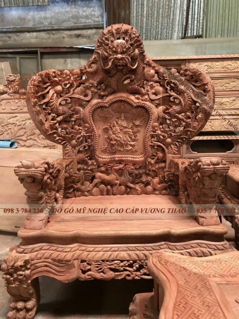 Bộ Ghế Rồng Bát Mã gỗ hương đá ghế đơn