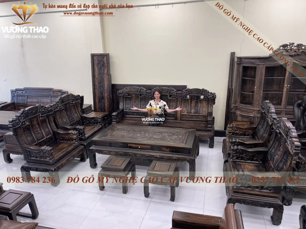 bộ bàn ghế khánh voi gỗ mun hoa (1105)