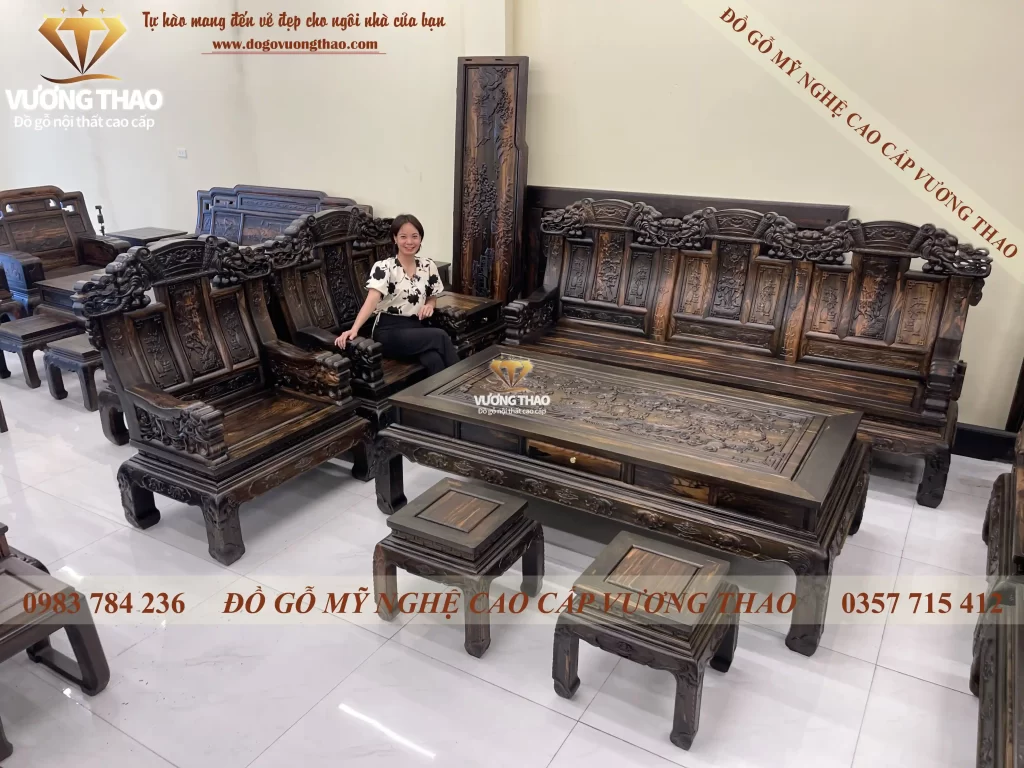 bộ bàn ghế khánh voi gỗ mun hoa (1106)