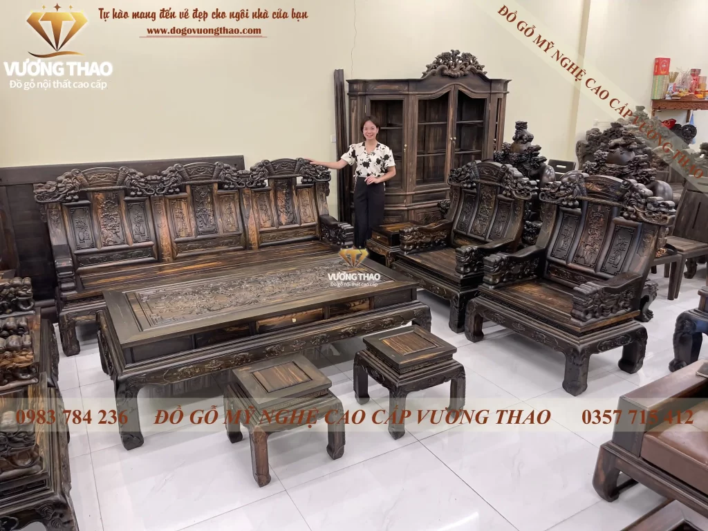 bộ bàn ghế khánh voi gỗ mun hoa (1107)
