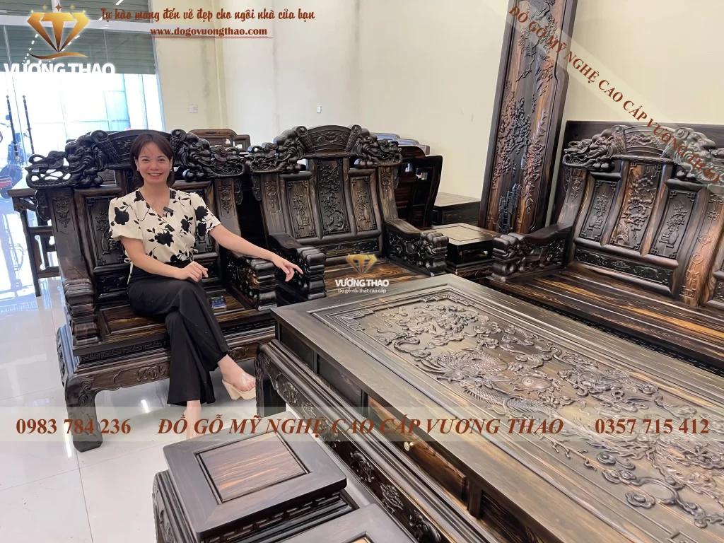 bộ bàn ghế khánh voi gỗ mun hoa (1110)