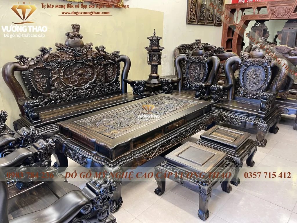 bộ bàn ghế nghê đỉnh gỗ mun hoa (1071)