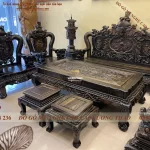 bộ bàn ghế nghê đỉnh gỗ mun hoa (1072)