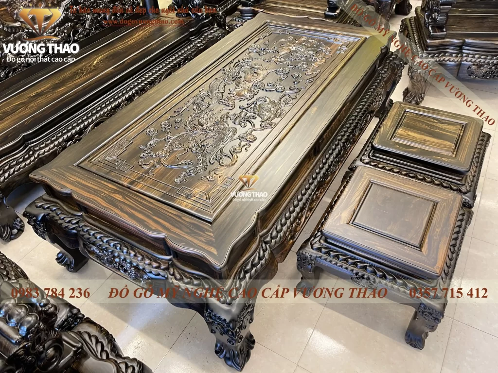bộ bàn ghế nghê đỉnh gỗ mun hoa (1074)