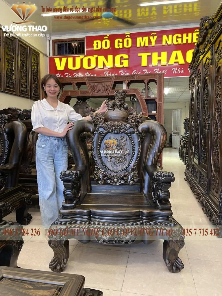 bộ bàn ghế nghê đỉnh gỗ mun hoa (1077)