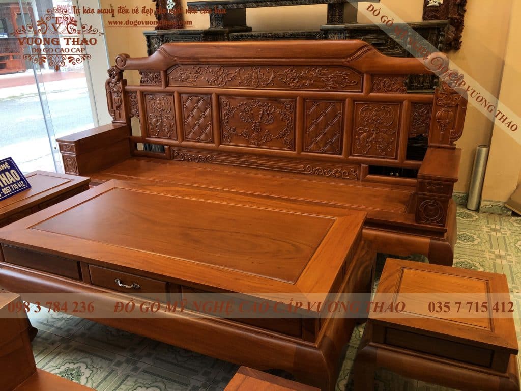 Bộ bàn ghế Vạn Phúc Kim Tiền gỗ Gõ Đỏ 6 món ghế dài và bàn