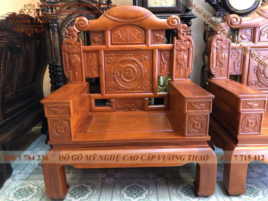 Bộ bàn ghế Vạn Phúc Kim Tiền gỗ Gõ Đỏ 6 món ghế đơn