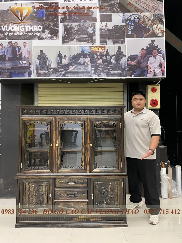 tủ rượu cánh phẳng gỗ mun hoa (2051)