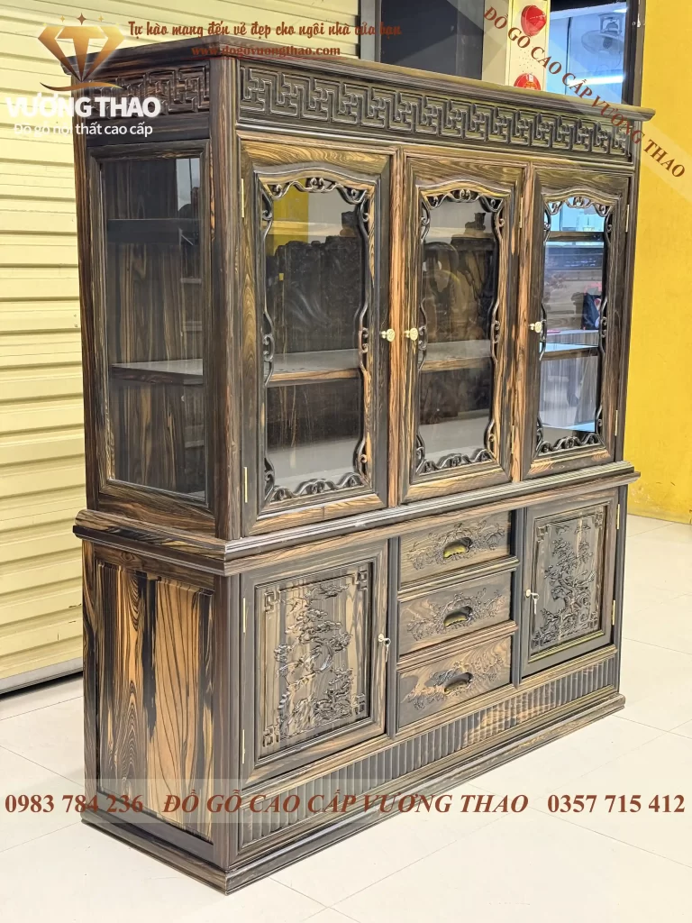 tủ rượu cánh phẳng gỗ mun hoa (2054)