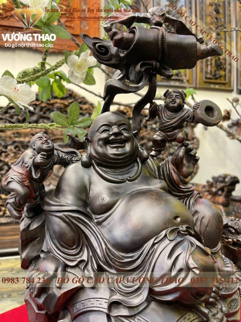 Tượng Phật Di Lặc Nhị Phúc gỗ Mun hoa 2