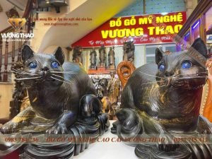 Cặp tượng Mèo phong thủy gỗ mun (4)