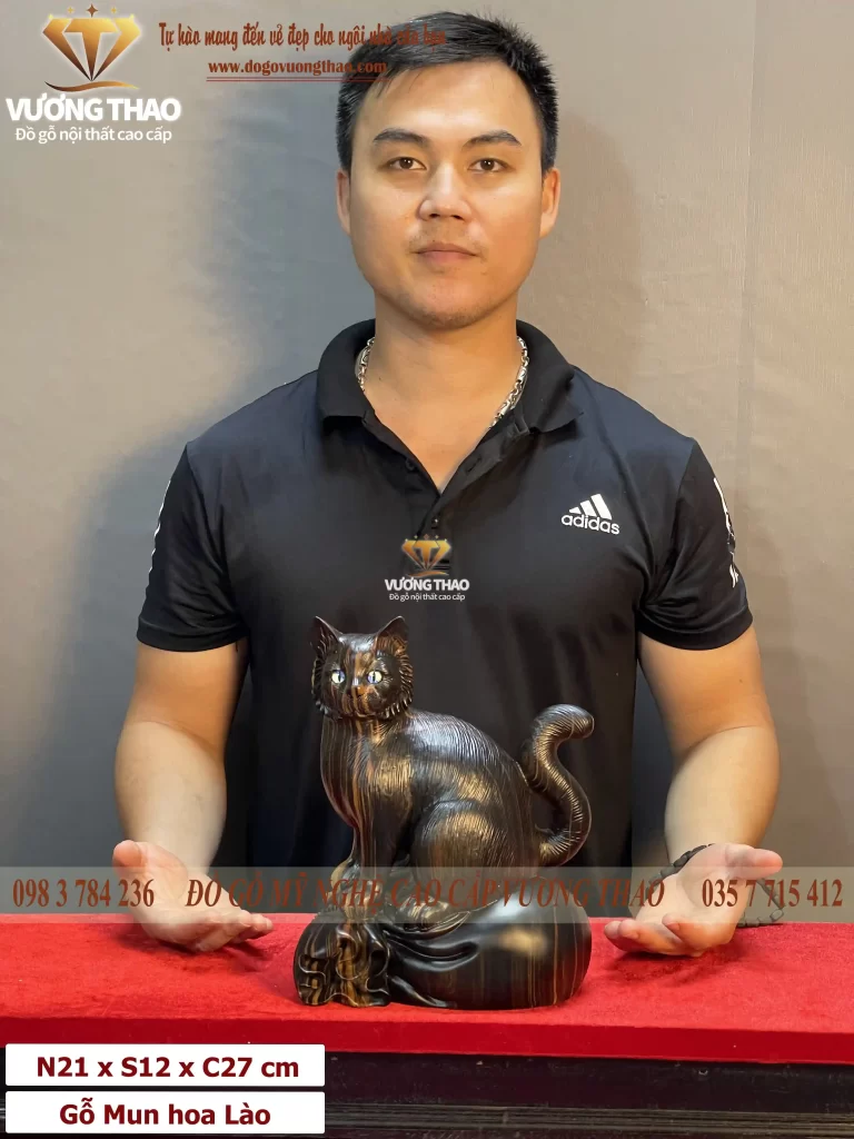 tượng mèo phong thủy gỗ mun hoa (1164)