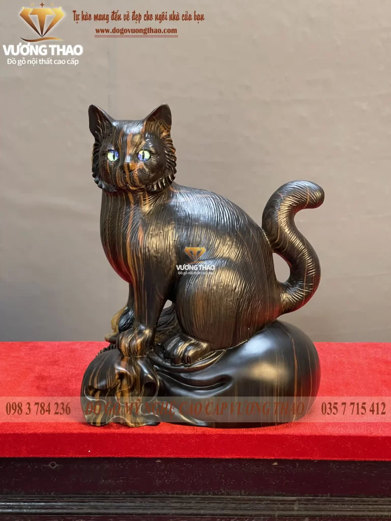 tượng mèo phong thủy gỗ mun hoa (1165)
