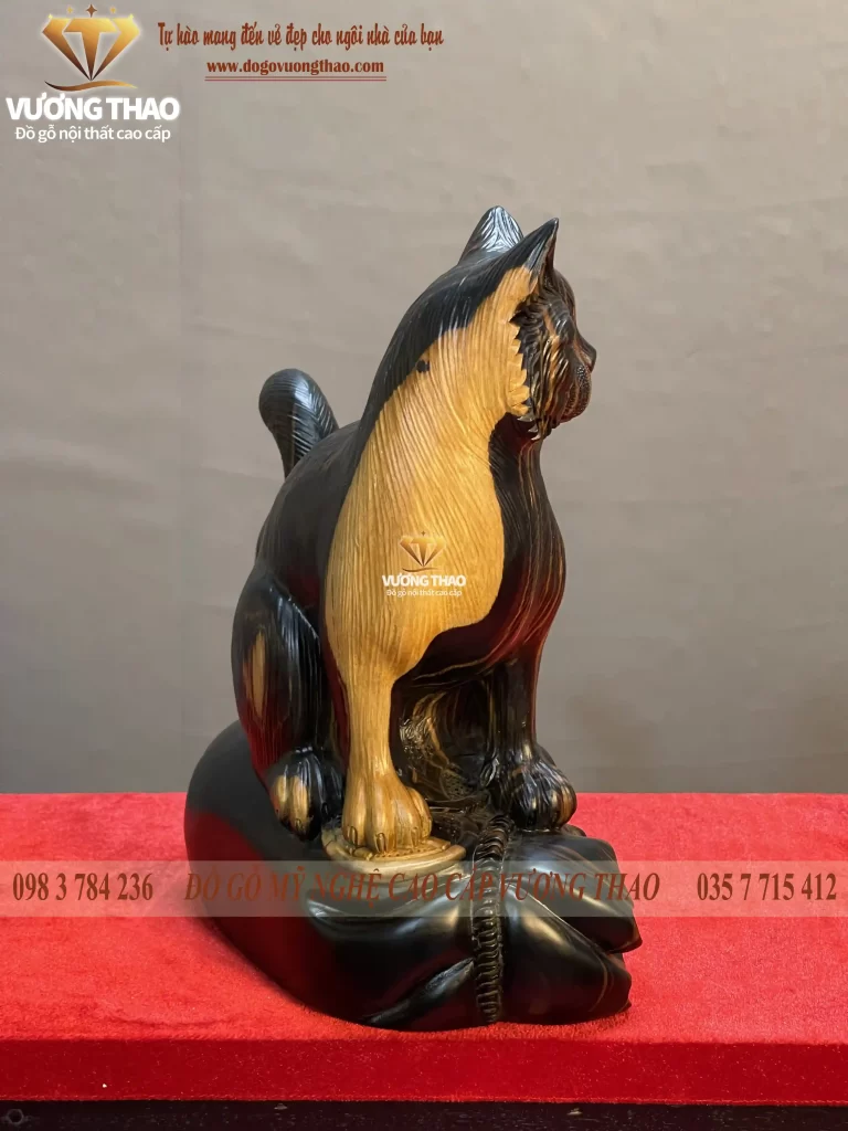 tượng mèo phong thủy gỗ mun hoa (1166)