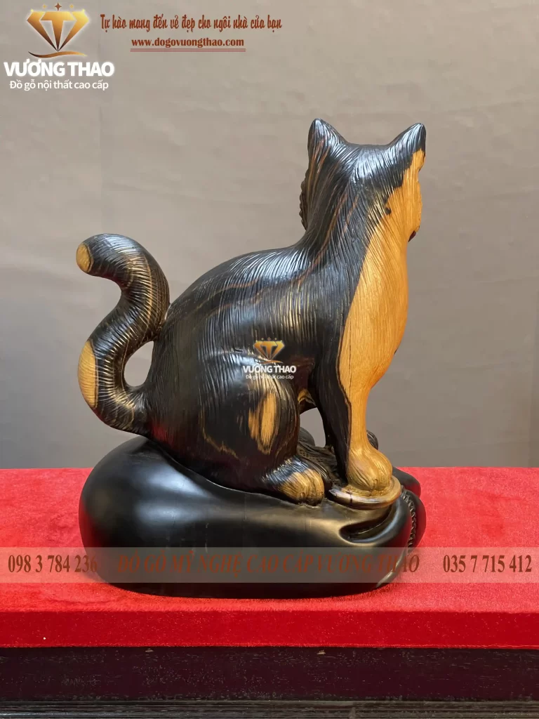 tượng mèo phong thủy gỗ mun hoa (1167)