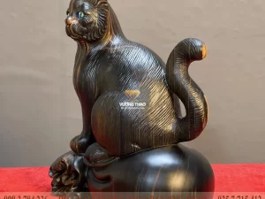 tượng mèo phong thủy gỗ mun hoa (1168)