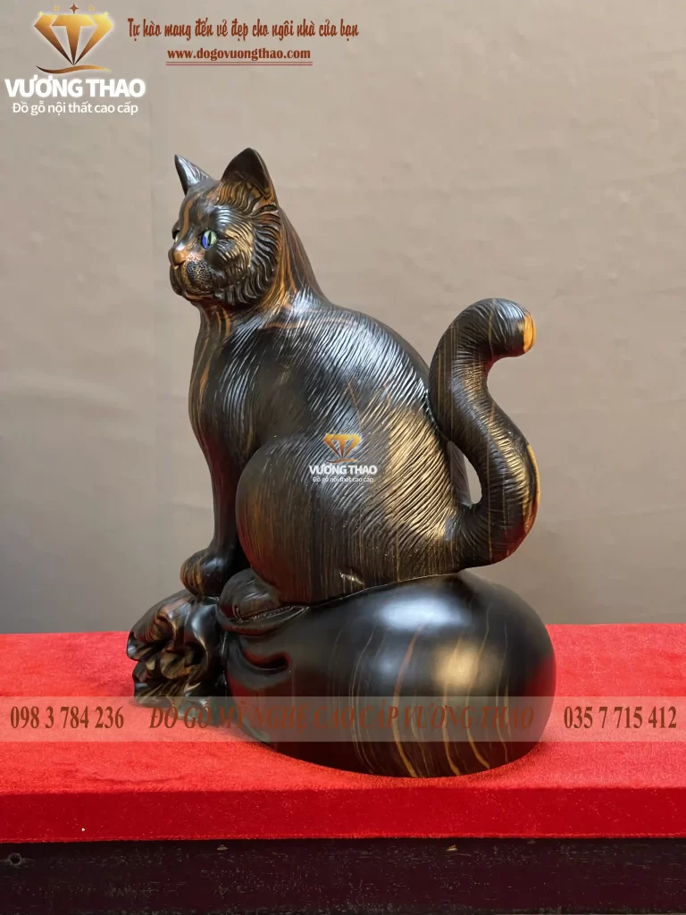 tượng mèo phong thủy gỗ mun hoa (1168)