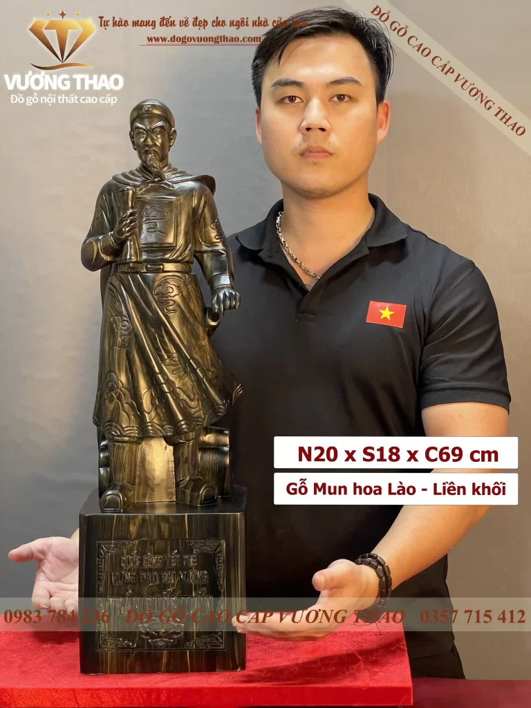 tượng trần quốc tuấn gỗ mun hoa (1055)