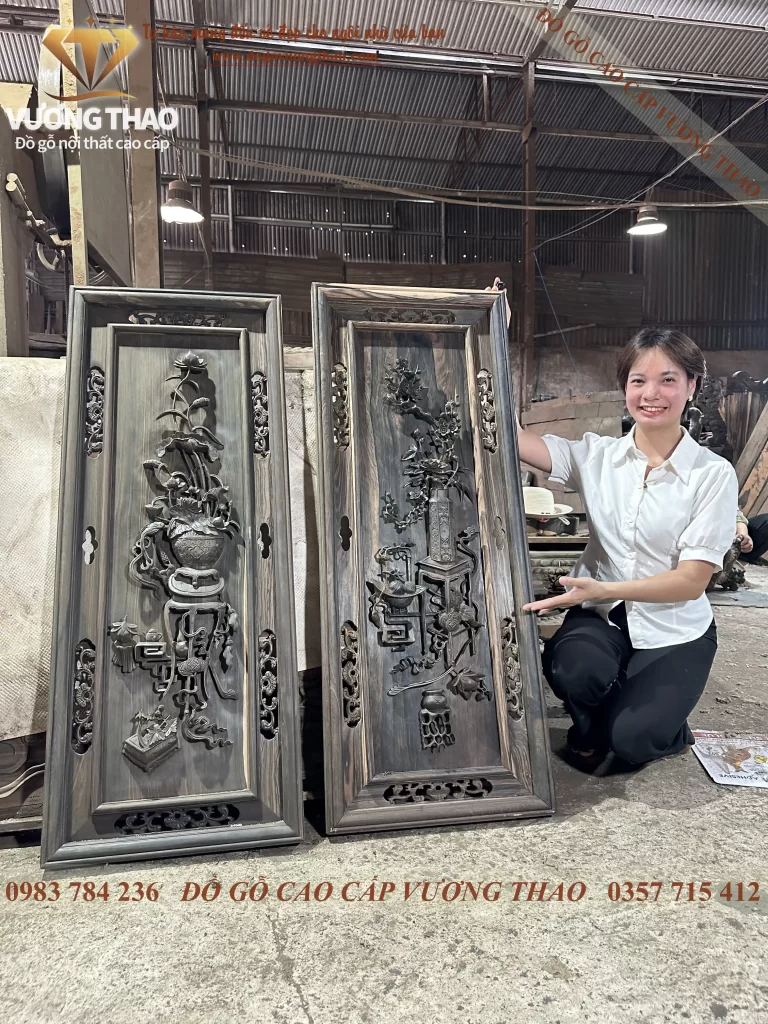 Tranh Tứ Bình gỗ Mun hoa (2127)