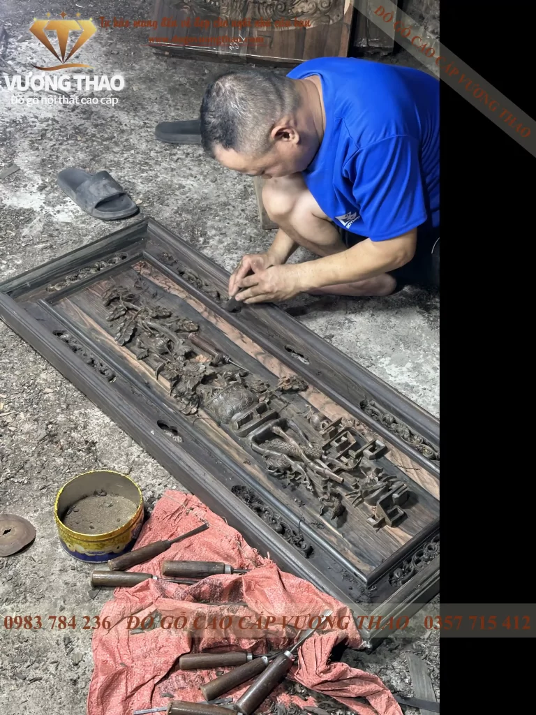 Tranh Tứ Bình gỗ Mun hoa (2130)