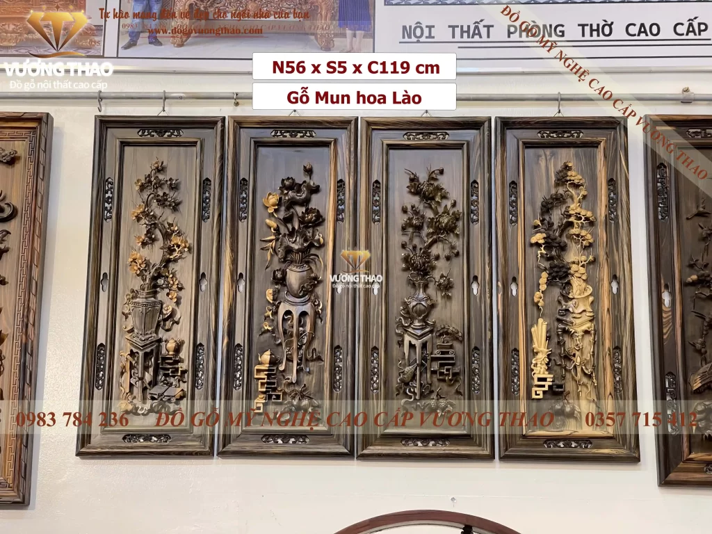 tranh tứ bình gỗ mun hoa (1479)