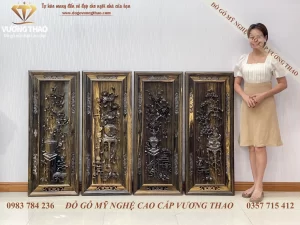 tranh tứ bình gỗ mun hoa (2021)