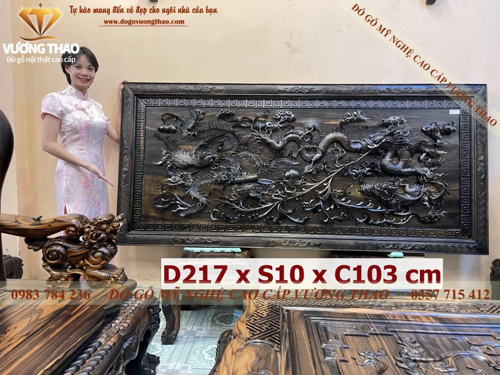 Tranh Tứ Linh gỗ Mun hoa (925)