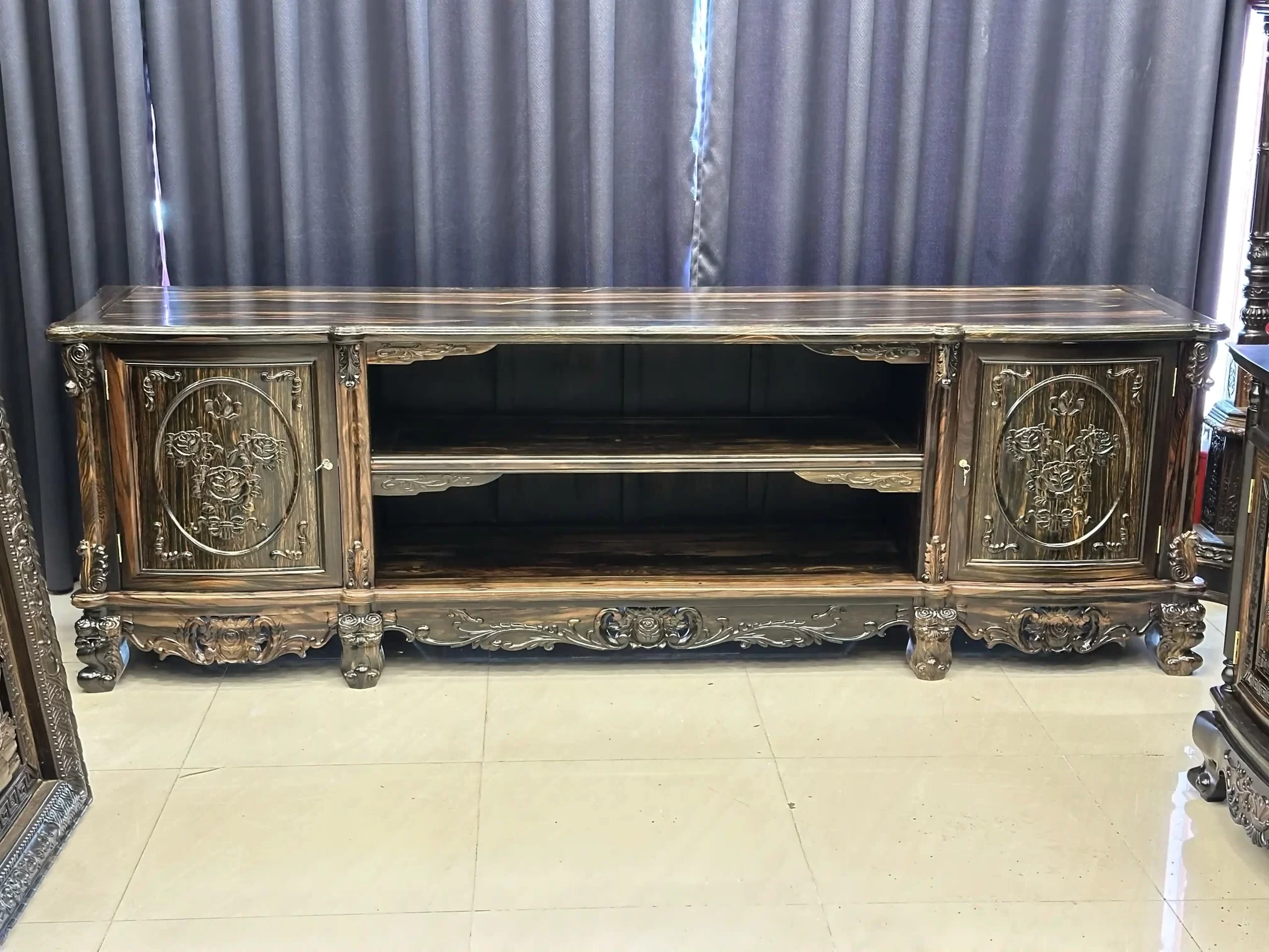 kệ tivi hoa hồng gỗ mun hoa (2102)