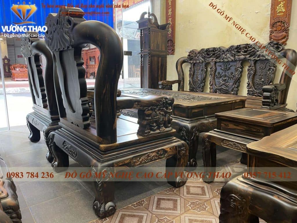 Bộ bàn ghế Minh Quốc Voi gỗ Mun hoa