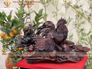 Tượng Gia Đình Gà gỗ Trắc (788)