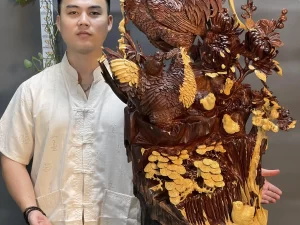 tượng gia đình gà gỗ cẩm lai (252)