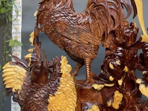tượng gia đình gà gỗ cẩm lai (256)