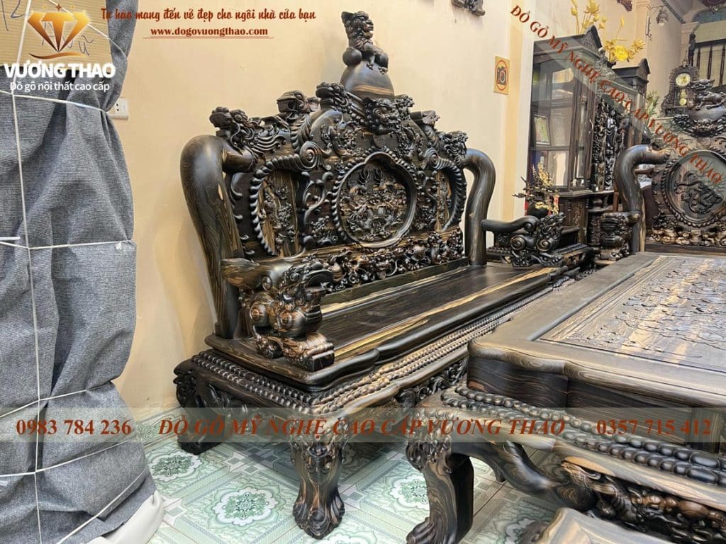 Bộ bàn ghế Quốc Rồng Đỉnh gỗ Mun hoa (4)