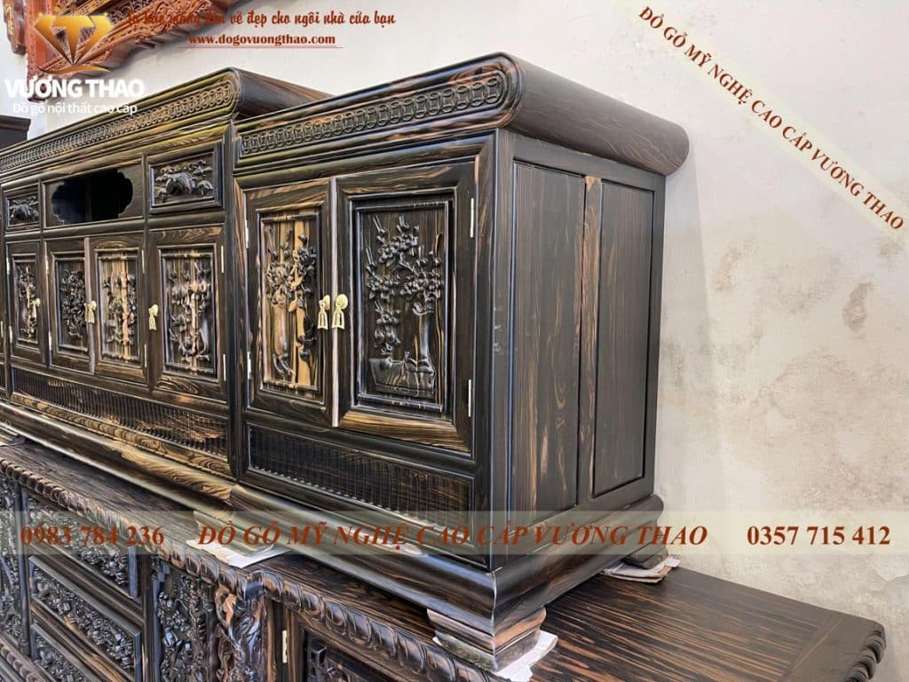 Kệ Tivi mõ đồng tiền gỗ Mun hoa