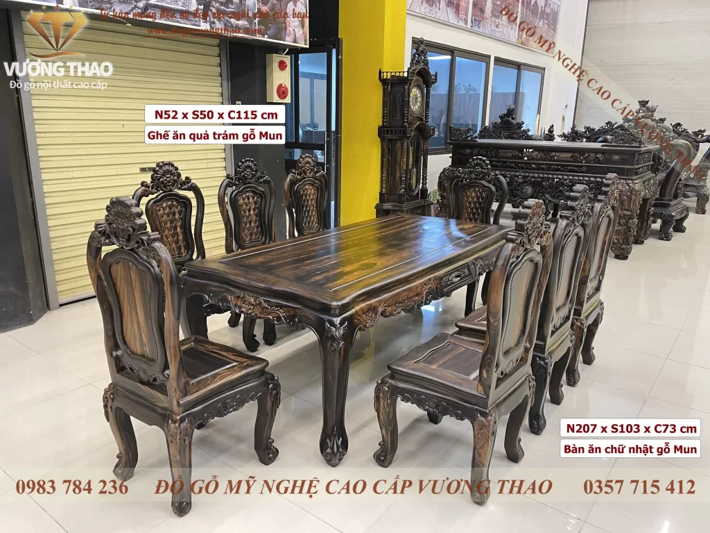 bàn ghế ăn louis quả trám gỗ mun hoa (2016)