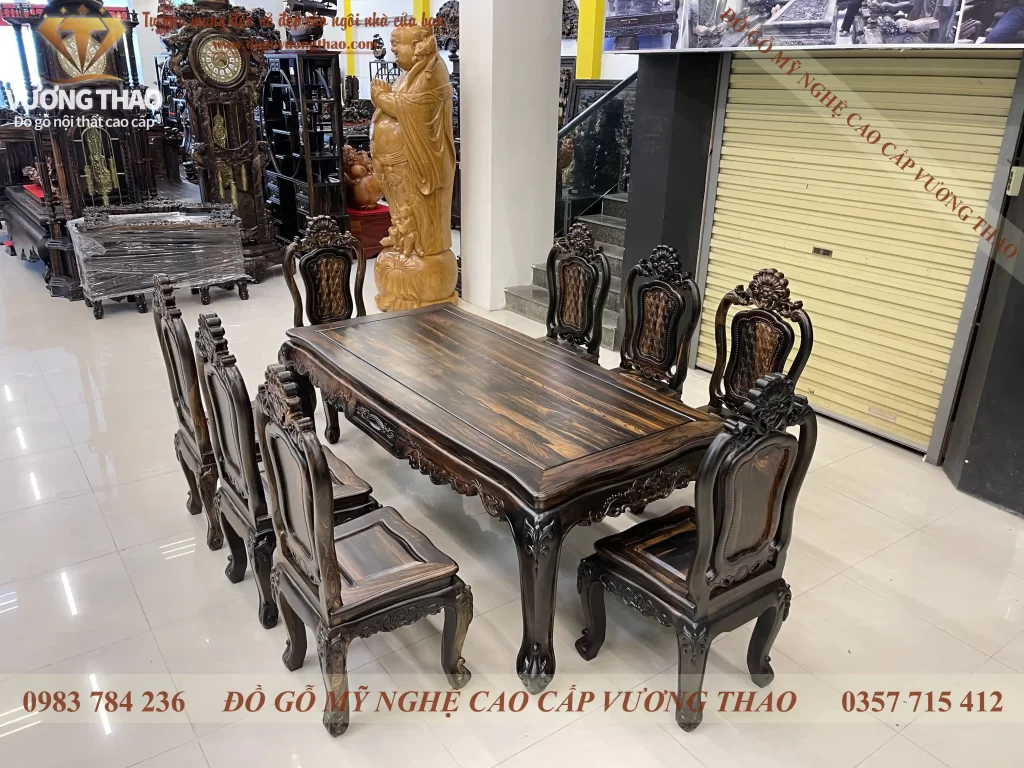 bàn ghế ăn louis quả trám gỗ mun hoa (2020)