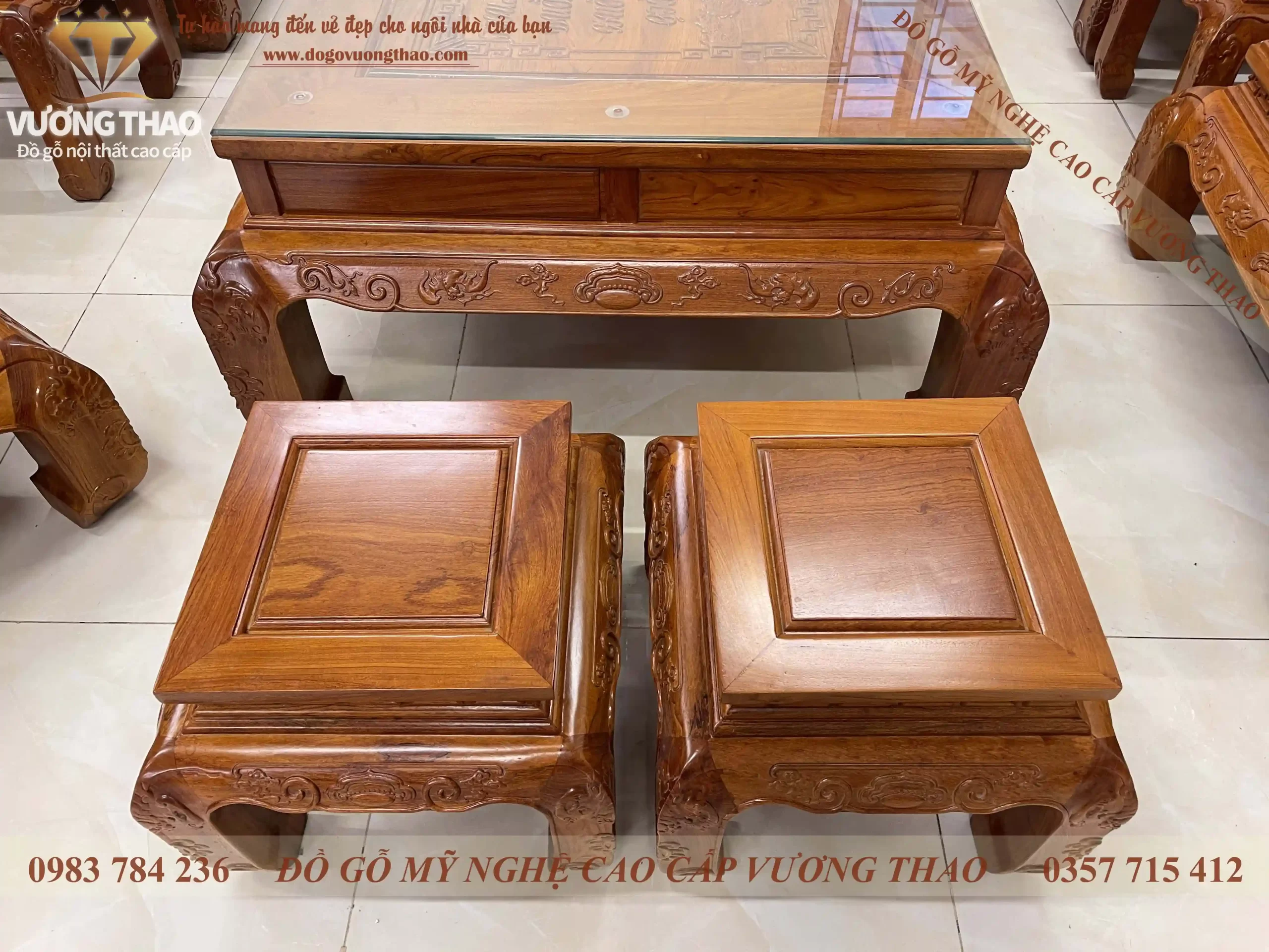 bộ bàn ghế khánh voi gỗ hương đá (1608)