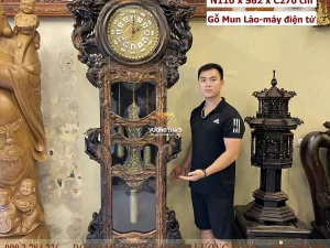 đồng hồ tứ linh gỗ mun hoa (1169)