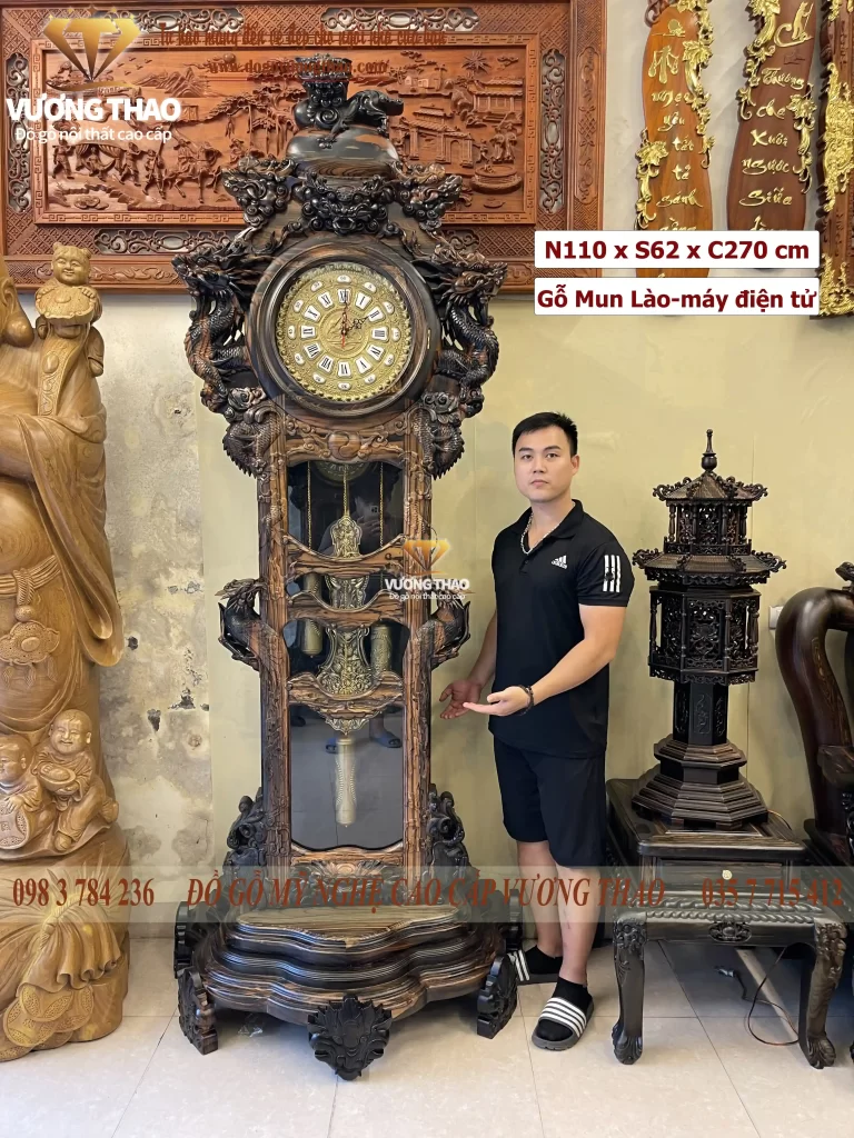 đồng hồ tứ linh gỗ mun hoa (1169)