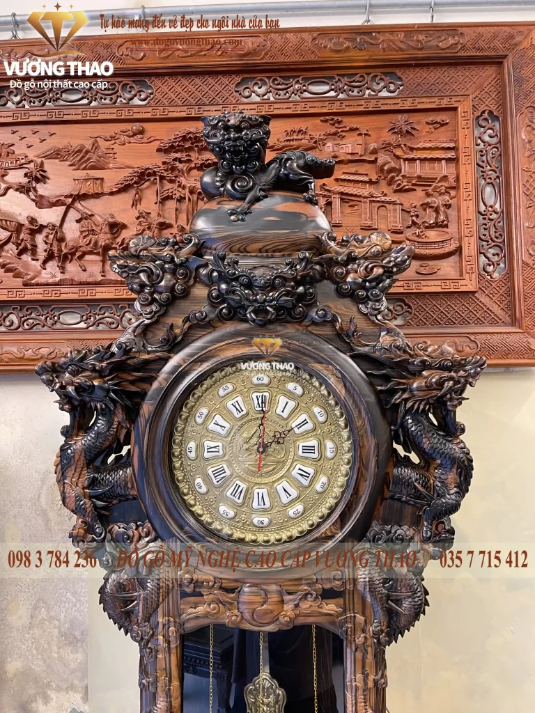 đồng hồ tứ linh gỗ mun hoa (1170)