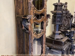 đồng hồ tứ linh gỗ mun hoa (1171)